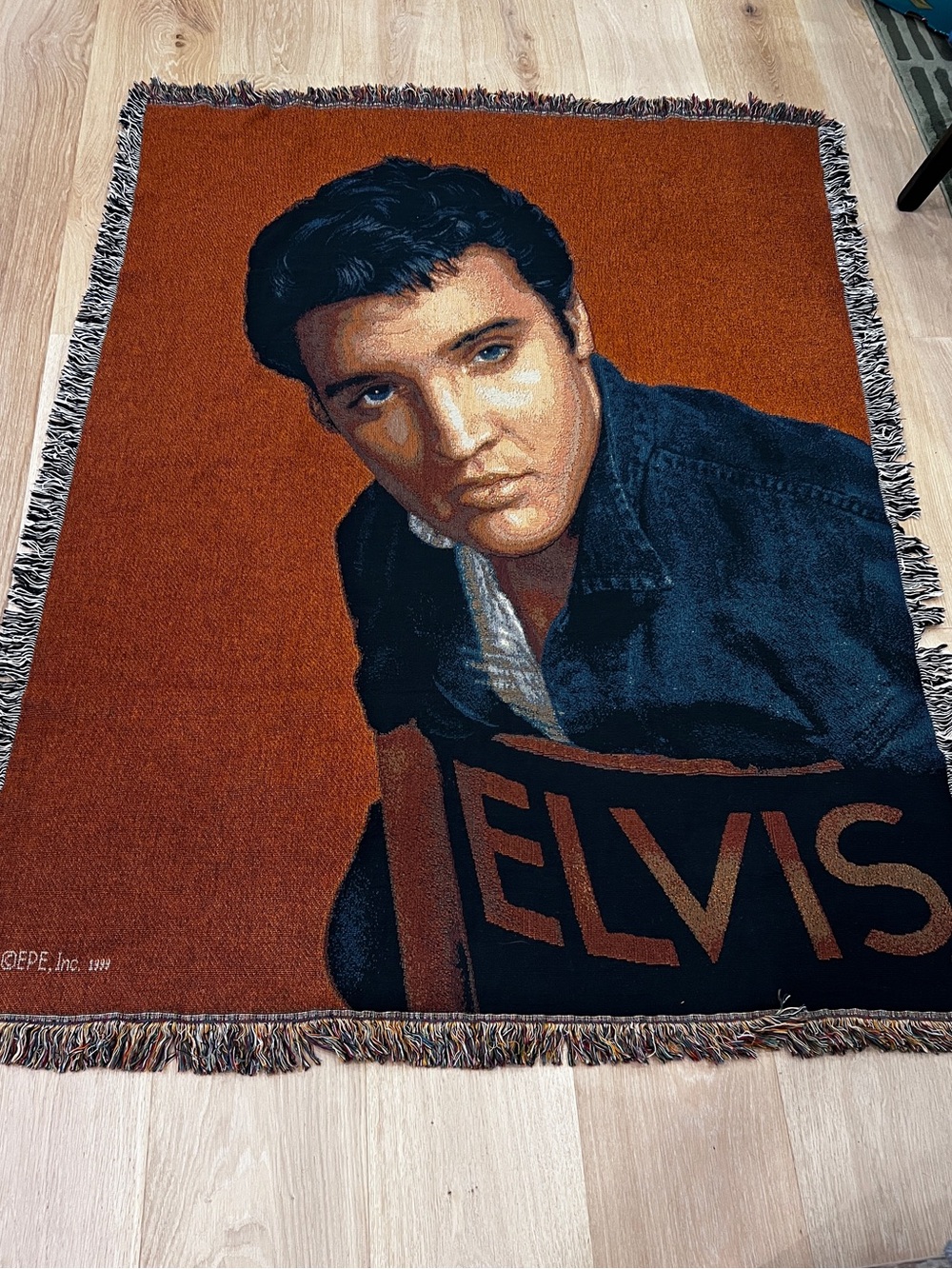 Vintage 1994 Elvis Presley Woven Tapestry Throw Blanket